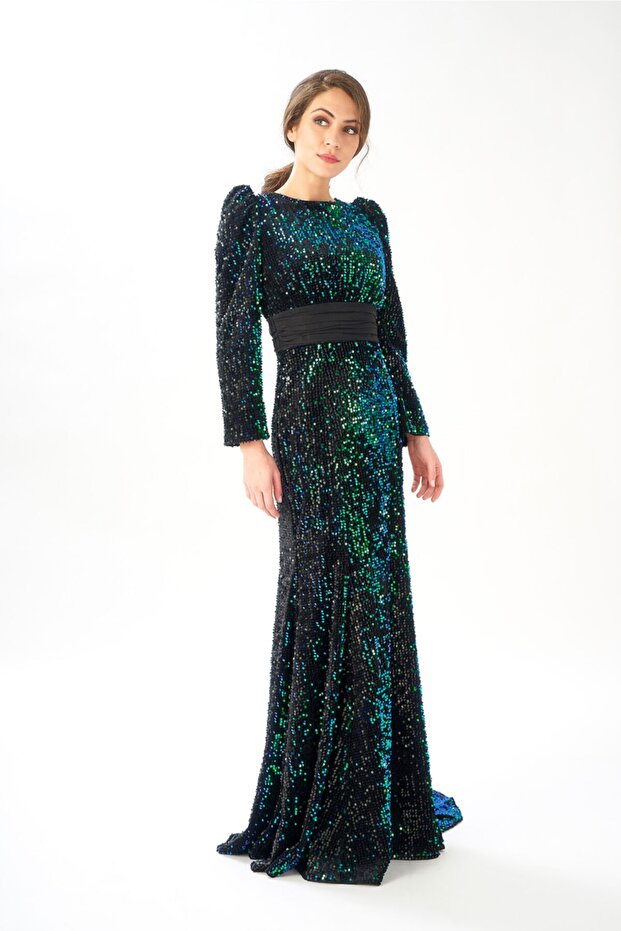 Kadife Pullu Sırt Dekolteli Balık Abiye - 2