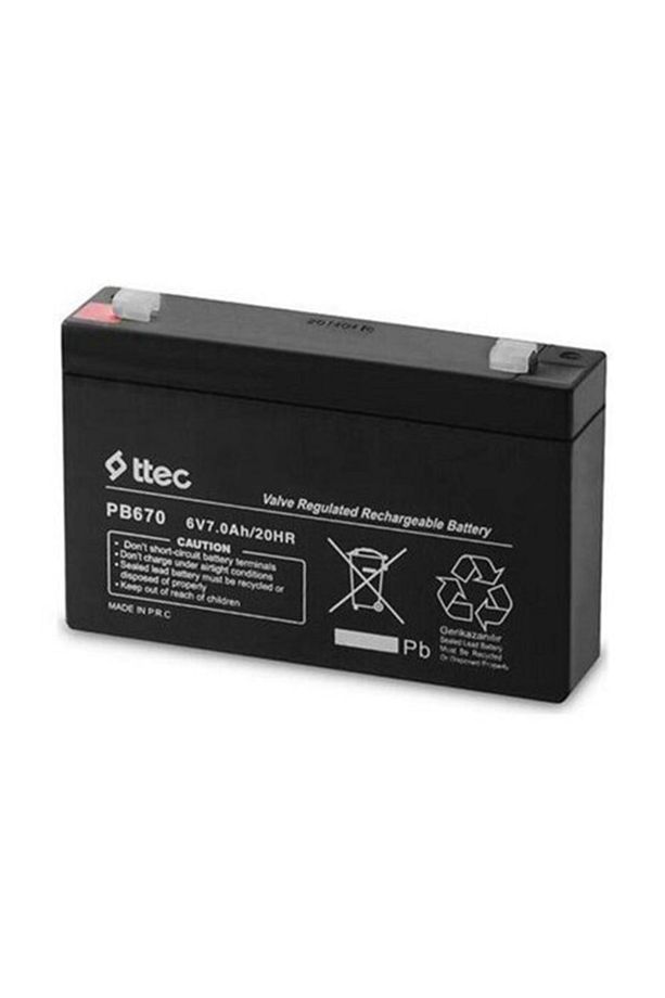 Siyah Renk Ttec 6 Volt 7 Amper Bakımsız Kuru Akü Elektronik Cihaz Aküsü Şarj Edilebilir Akü - 1