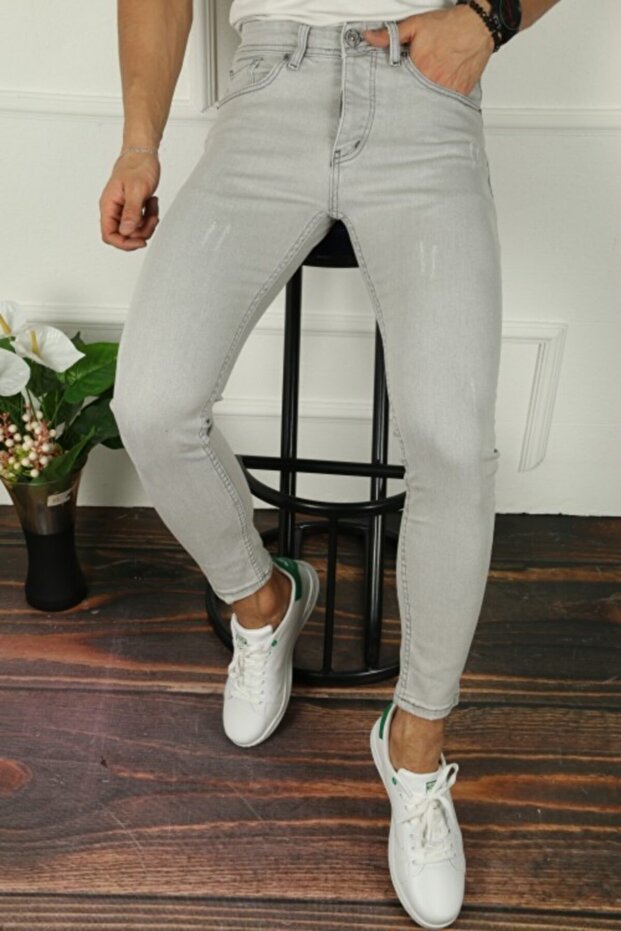 Men's Gray Nail Slim Fit Jean Jeans Pants Ç13