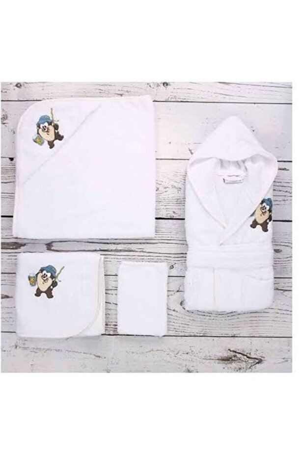 Baby Boy Bathrobe and Bamboo Set - Newborn Tasmanian White