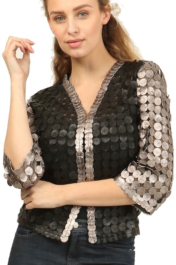 Kadın Siyah Pullu Deri Ceket - 1