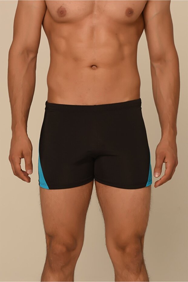 Men's Black-blue Cropped Shorts Swimsuit