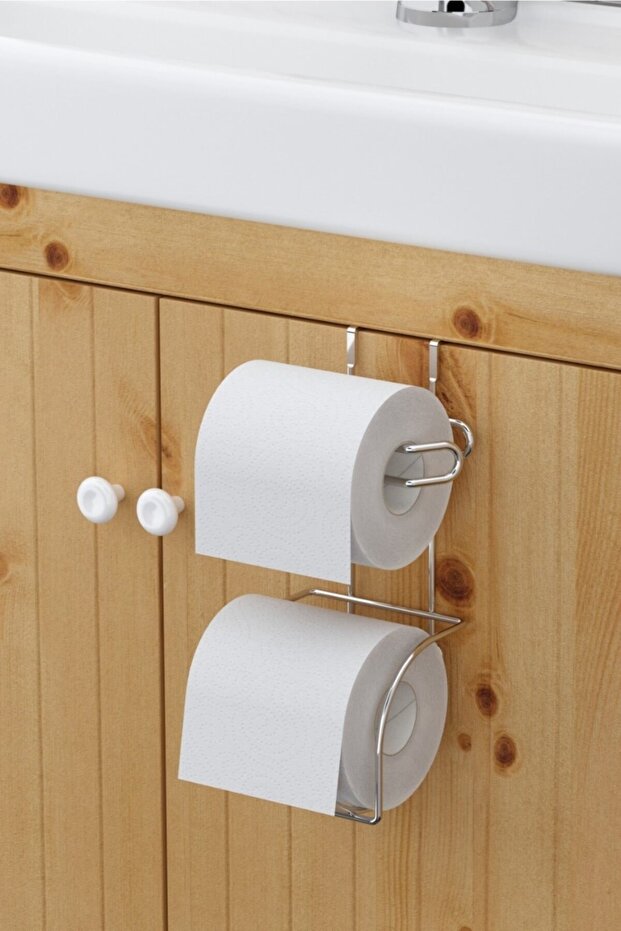 Hanging Refillable Toilet Paper Holder for Cabinet Door Chrome Sf282