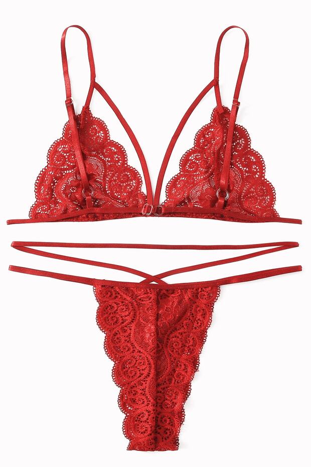 Kadın Kırmızı Dantel Sütyen Külot Takımı - 2