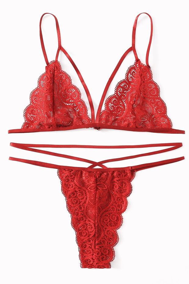 Kadın Kırmızı Dantel Sütyen Külot Takımı - 5