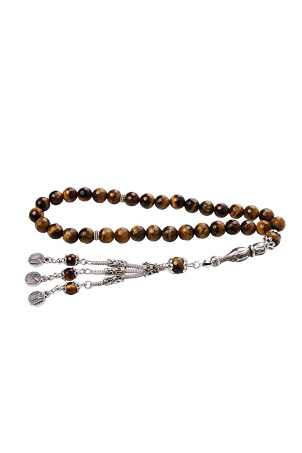 Certified Cut Tiger Eye Kayi Size Natural Stone Rosary with Tassels 210376