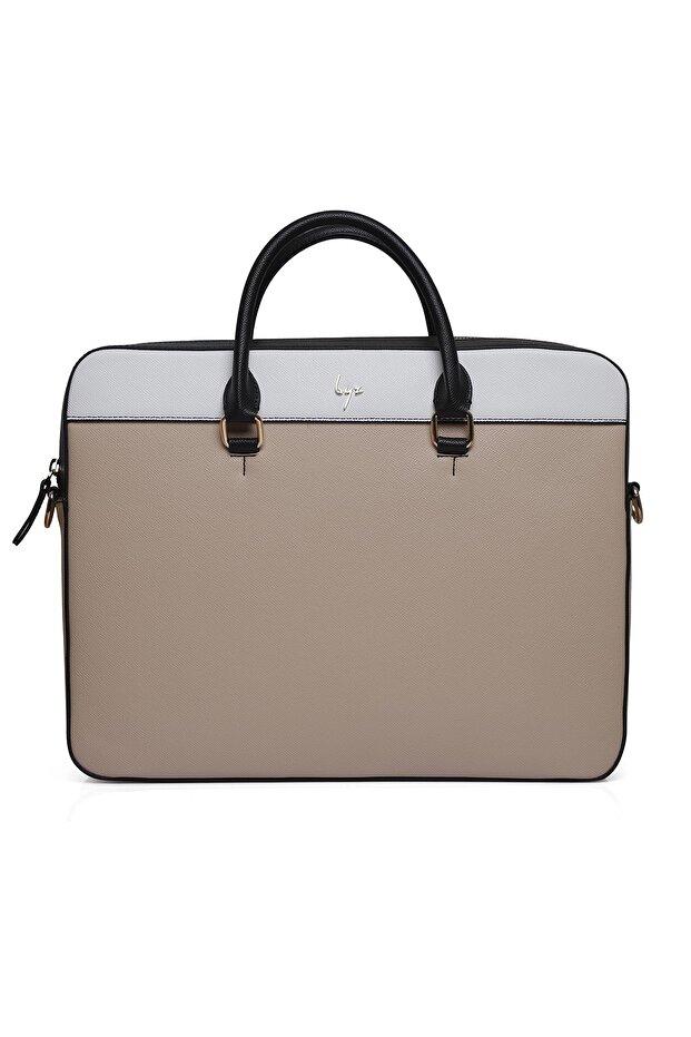 -233 Beige/White/Black 39X30X6.5Cm Faux Leather Briefcase