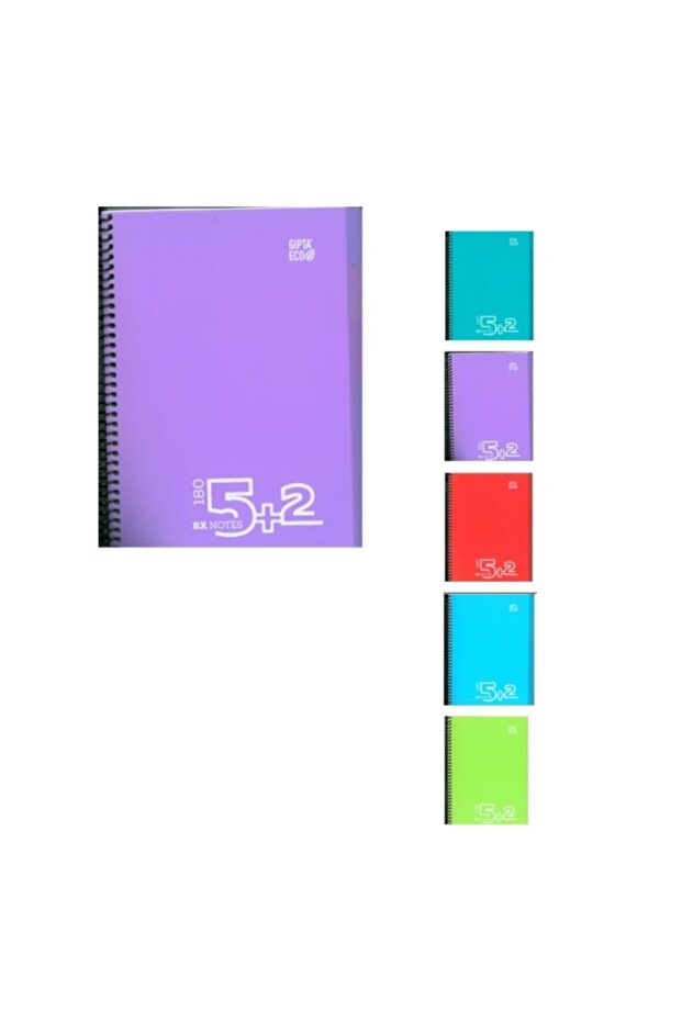 Bx Notes غطاء بلاستيكي مقاس A4 مع فاصل حلزوني 5+2 دفتر 180 ورقة (5 مربعات + 2 خطوط)