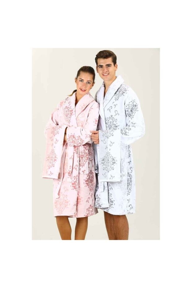 طقم روب حمام إميلي رمادي بودرة - 1