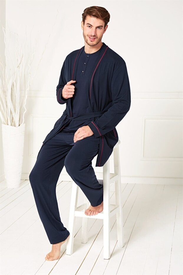 Men's Modal Long Sleeve Cardigan T-Shirt Pajama Set 4500