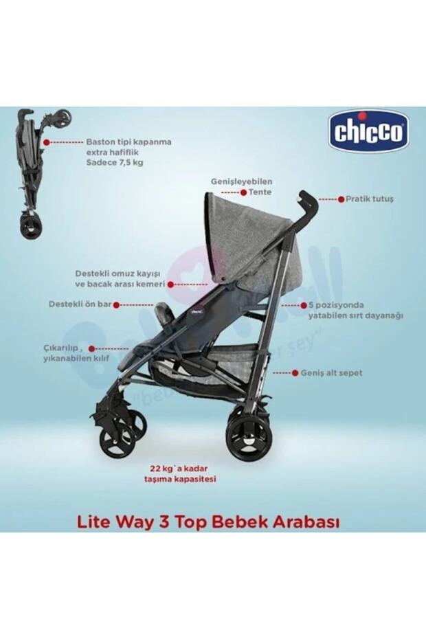 Lite Way 3 Top Bebek Arabası Red Berry Kırmızı - 6