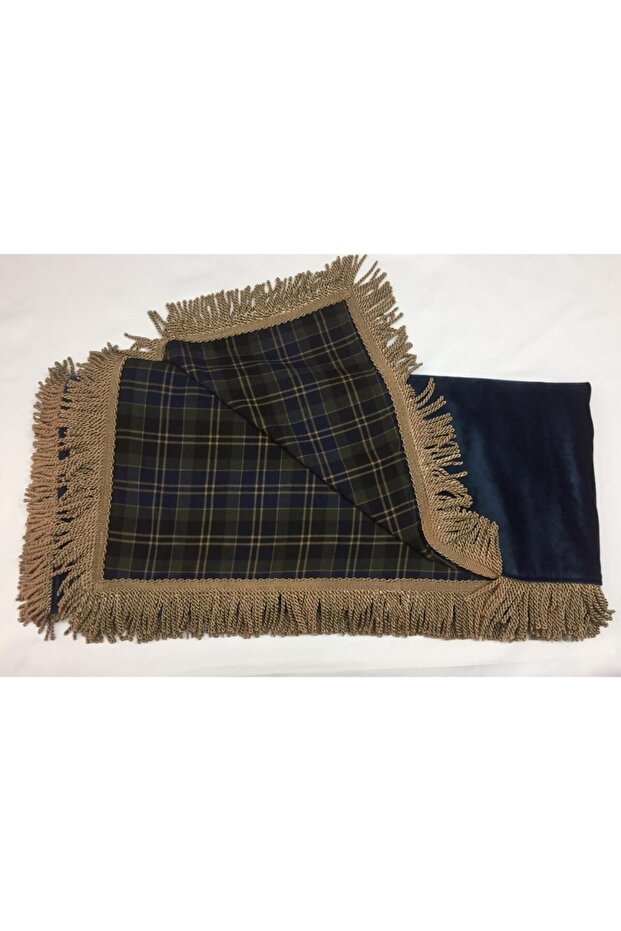 Christmas Navy Blue Velvet Plaid Double Sided Mink Color Bouillon Detailed Tablecloth 170*310 cm