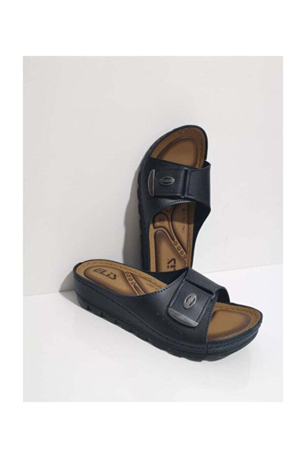 Velcro Wedge Heel Black Orthopedic Women's Slippers