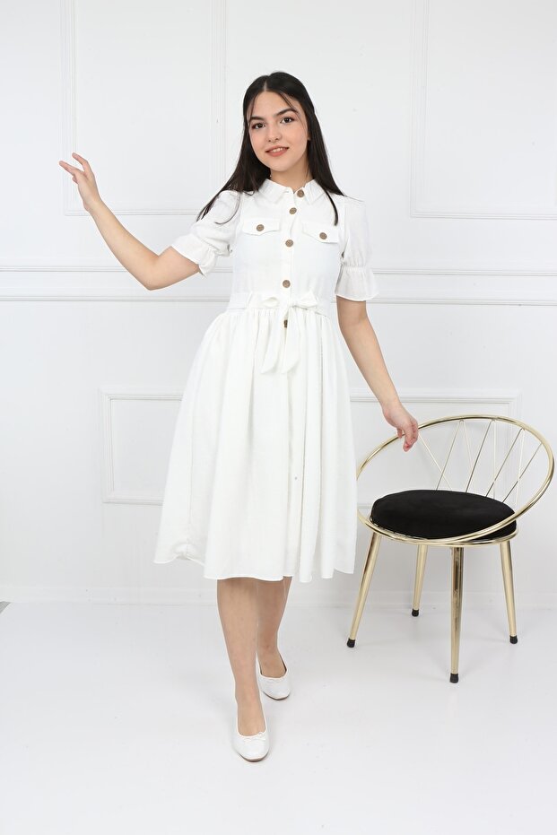 Waiter Boy Neck Buttoned Dress