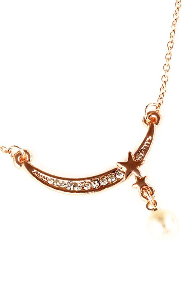 Women's Yellow Shiny Stone Moon and Star Necklace