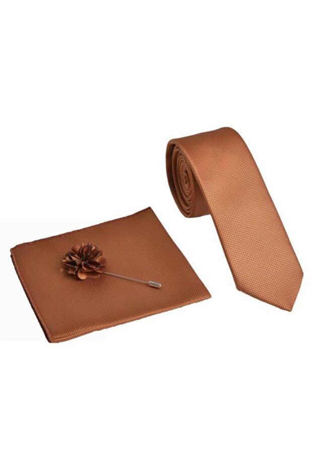 Taba Kravat Mendil Yaka Çiçeği Set - 3