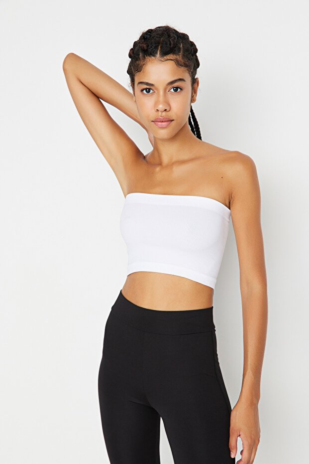 Beyaz Seamless/Dikişsiz Hafif Destekli/Şekillendirici Straplez Örme Spor Sütyeni TWOAW20BS0018 - 4