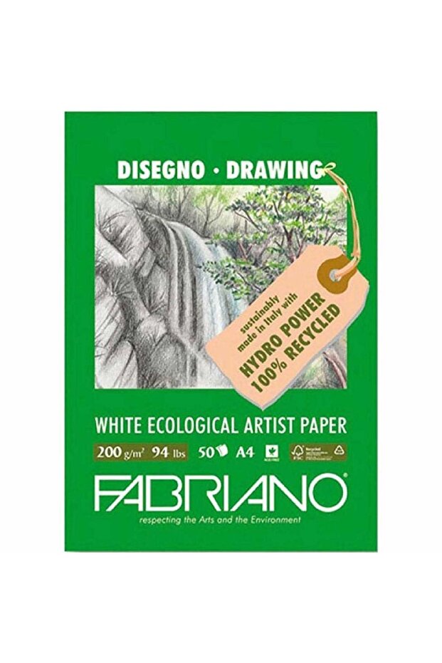 White Ecological Artist Paper Natural Grain 200gr Drawing Block 50 Sheets A4 (21x29.7cm)