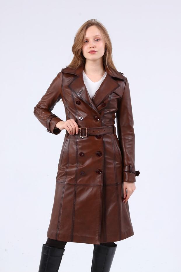 Women's Genuine Leather Trench Coat