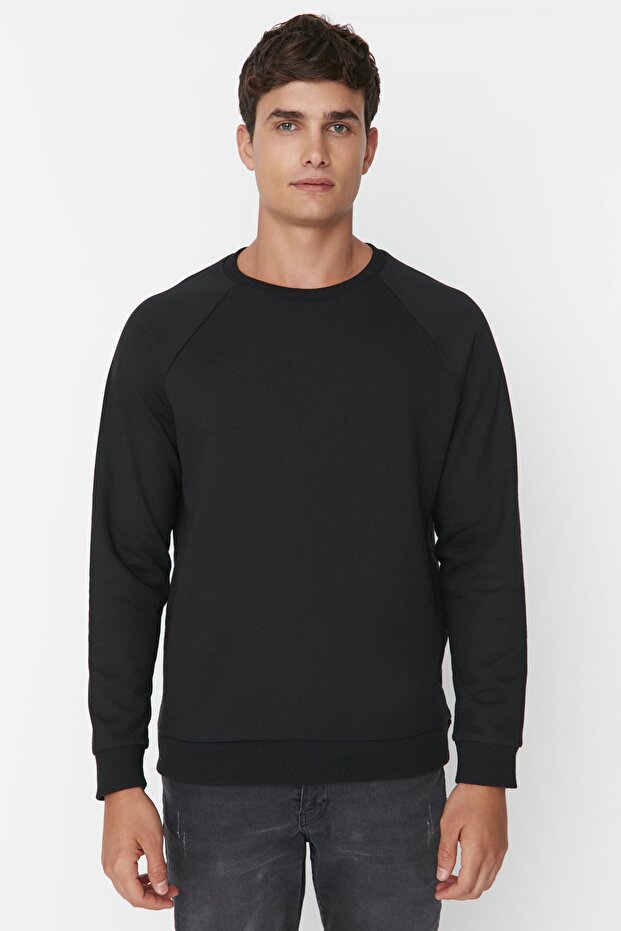 Siyah Oversize/Geniş Kesim İçi Polar/Sıcak Tutan Reglan Kol Sweatshirt TMNAW23SW00190 - 4