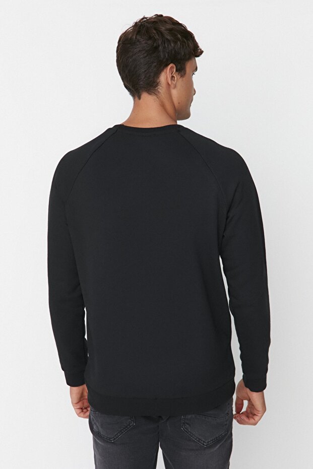 Siyah Oversize/Geniş Kesim İçi Polar/Sıcak Tutan Reglan Kol Sweatshirt TMNAW23SW00190 - 9