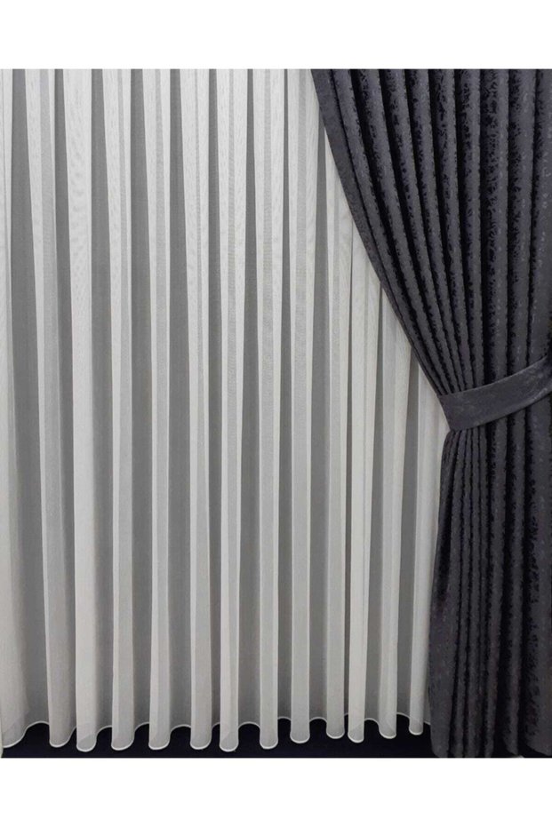 Linen Titi Thin Rain Patterned Plain Pleatless Tulle Curtain