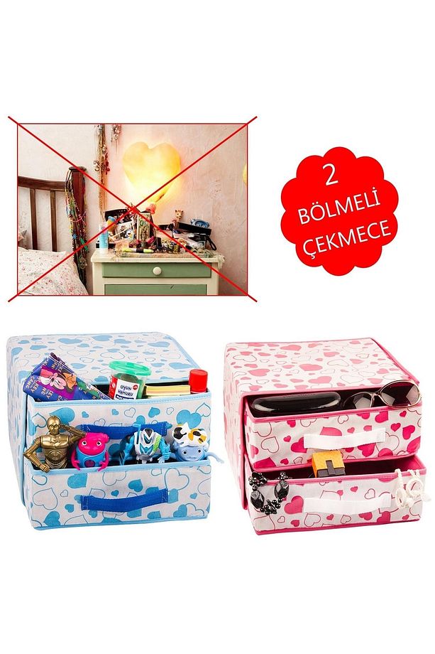 2 Çekmeceli Katlanabilir Yıkanabilir Dolap Içi Organizer Hurç - 2