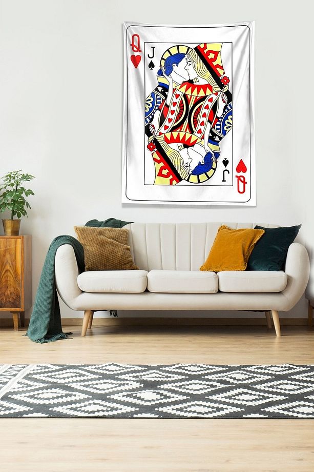 Çok Renkli Joker Ve Queen Iskambil Leke Tutmaz Kadife Kumaş Duvar Örtüsü Duvar Halısı Tapestry - 3
