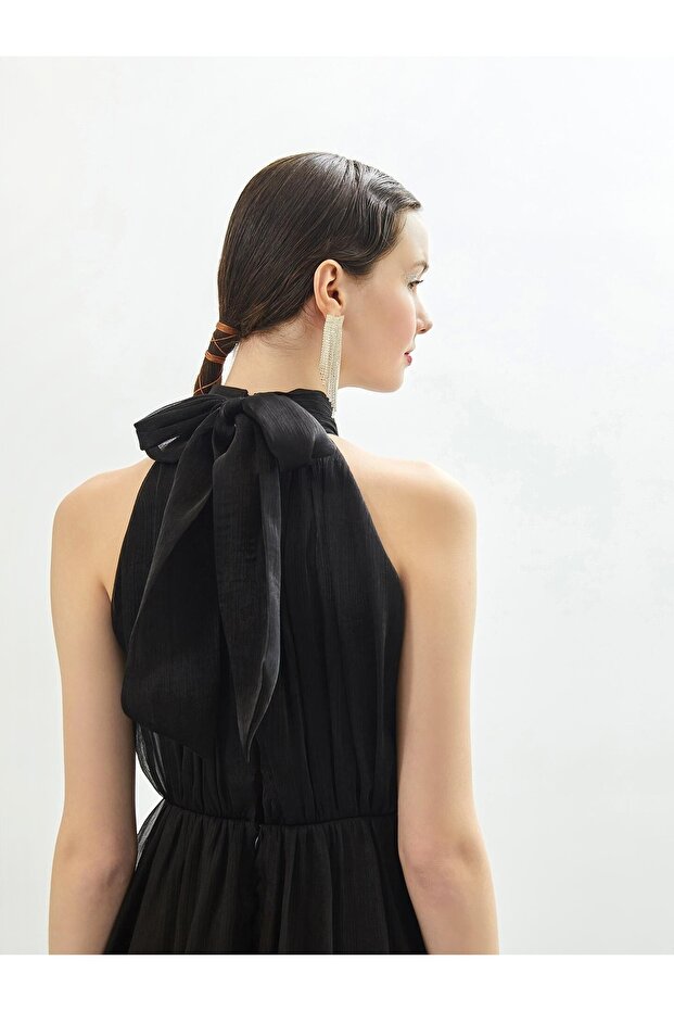 Organze Siyah Mini Abiye Elbise - 2