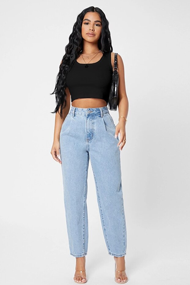 Kadın Siyah Kare Yaka Crop Top Bluz - 4