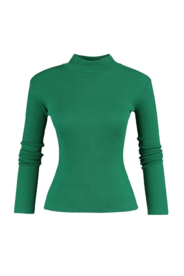 Zümrüt Fitted/Vücuda Oturan Dik Yaka Uzun Kol Fitilli Esnek Örme Bluz TWOAW21BZ0423 - 13