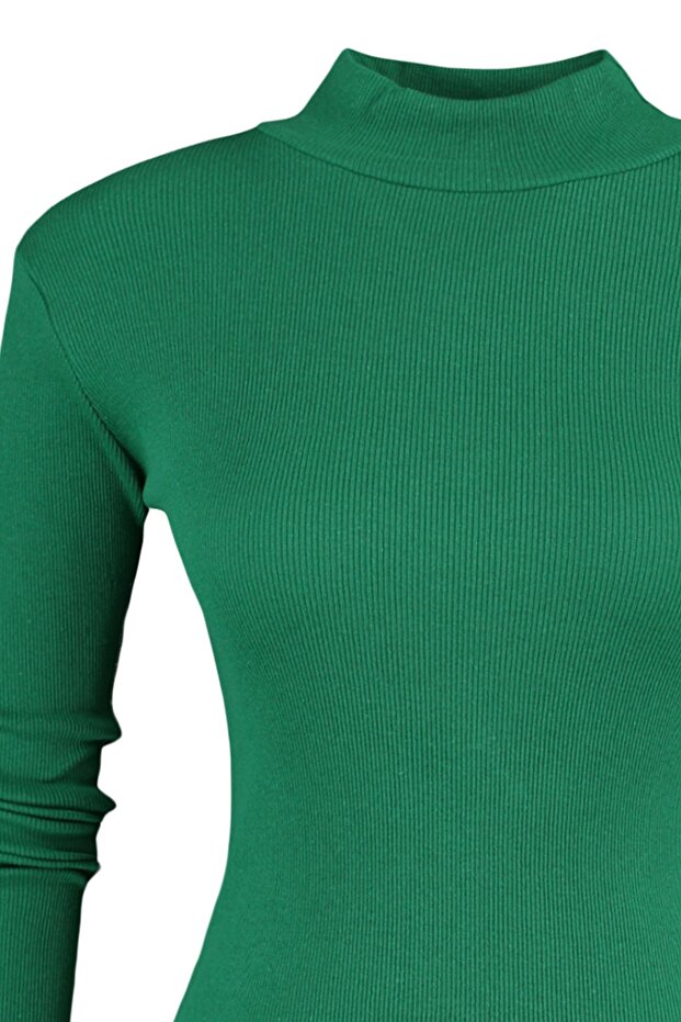 Zümrüt Fitted/Vücuda Oturan Dik Yaka Uzun Kol Fitilli Esnek Örme Bluz TWOAW21BZ0423 - 14