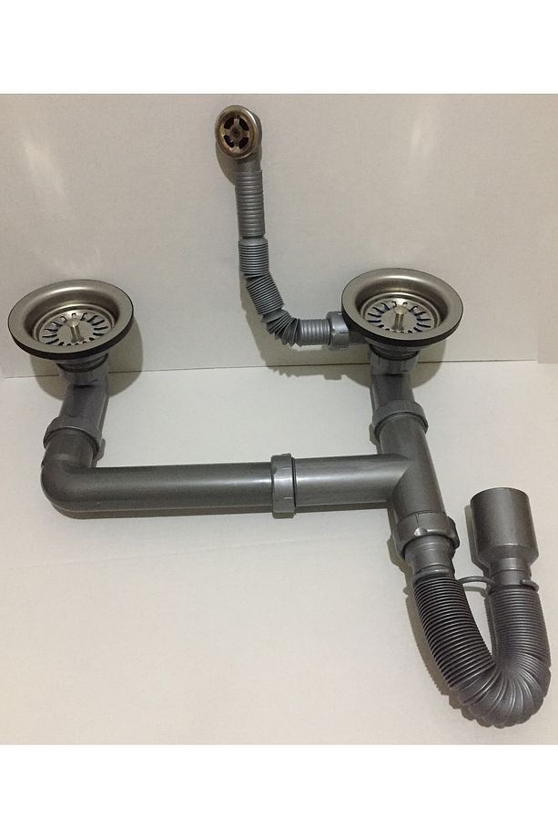 Evye-lavabo Sifonu Çift Gözlü, Körüklü, Yuvarlak Taşmalı - 1