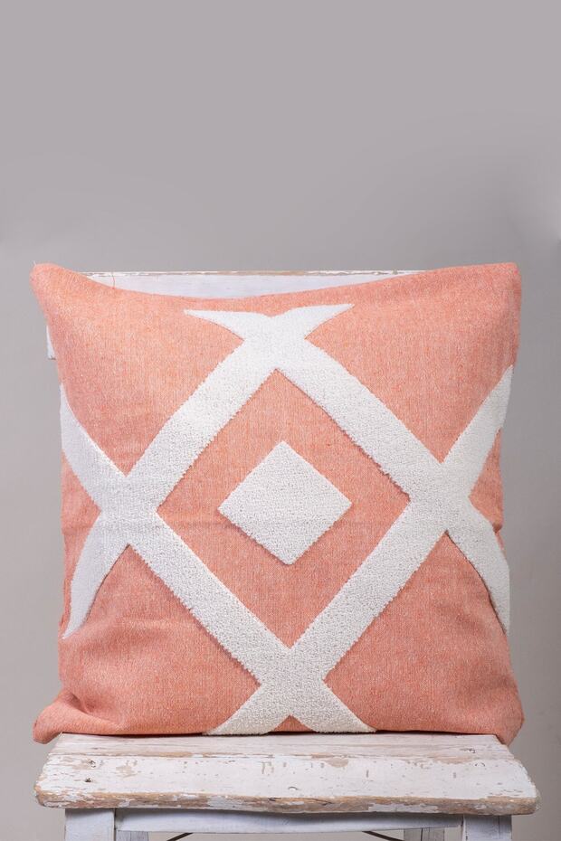 Special Design Orange Cotton Fabric with Punch Embroidery Throw Pillow Cover 43x43 Cm