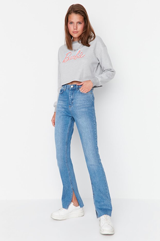 Lacivert Yırtmaçlı Yüksek Bel Comfort/Esnek Flare İspanyol Paça Jeans TWOAW22JE0382 - 11