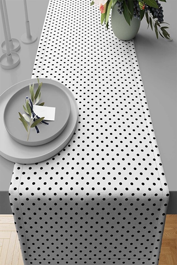 40x140cm Runner Woven Stain Resistant Premium Thai Feather Fabric Tablecloth Polka Dot Rnr299
