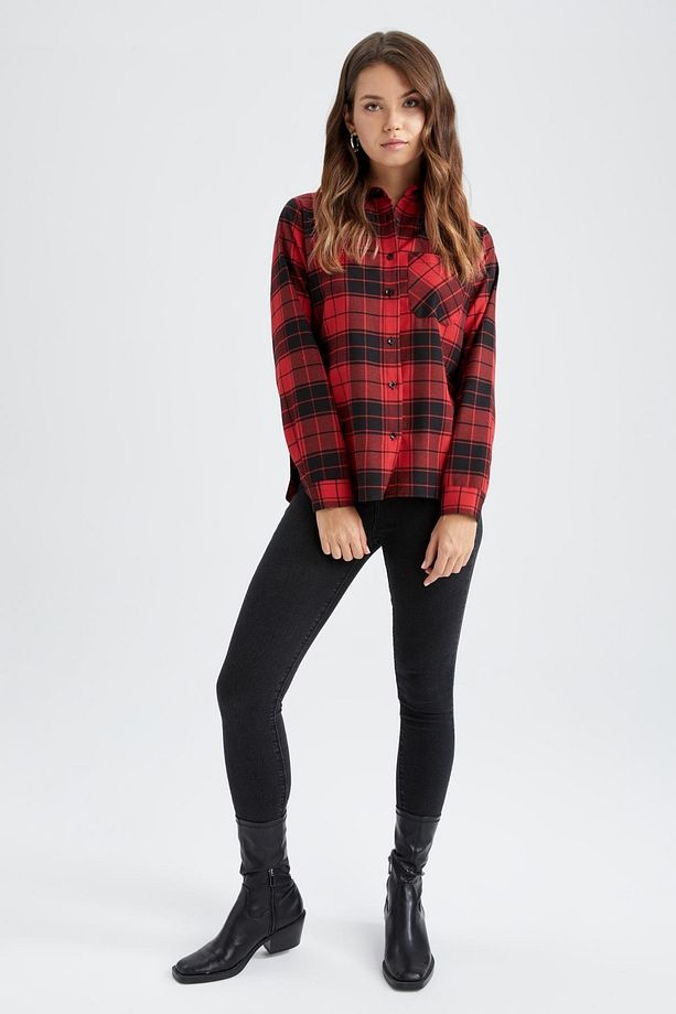 Regular Fit Gömlek Yaka Flanel Uzun Kollu Gömlek - 2