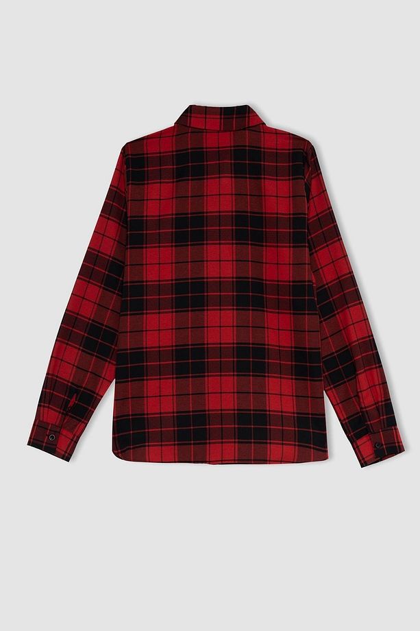 Regular Fit Gömlek Yaka Flanel Uzun Kollu Gömlek - 7