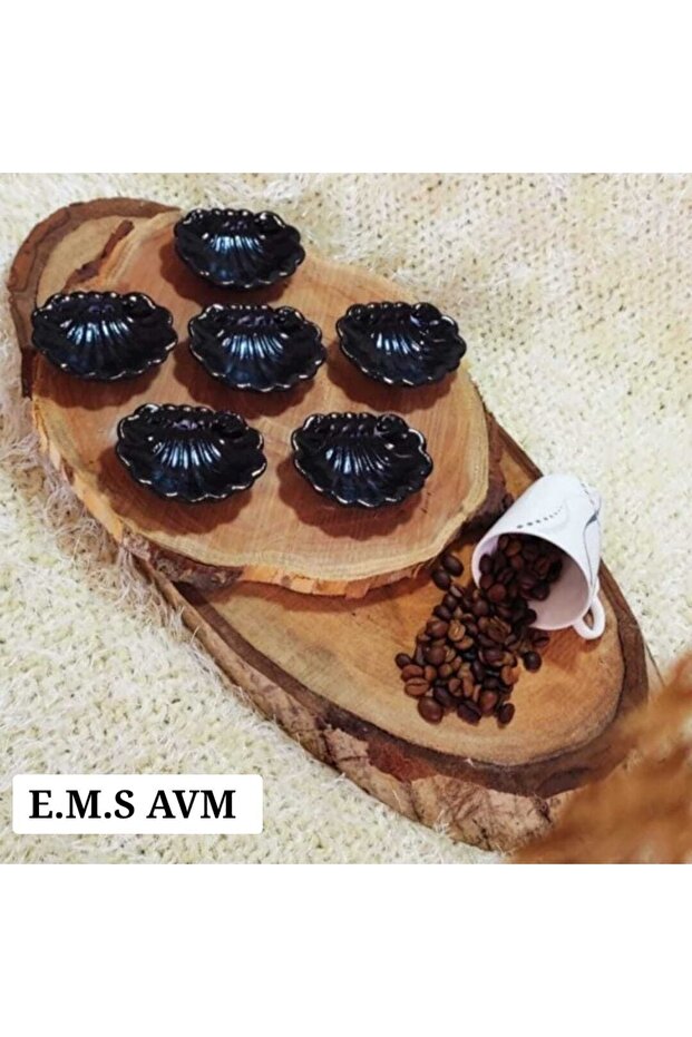 6 Pieces Black Oyster Coffee Side Presentation Bowl Sugar Bowl Turkish Delight Bowl Length: 7 cm Width: 5 cm