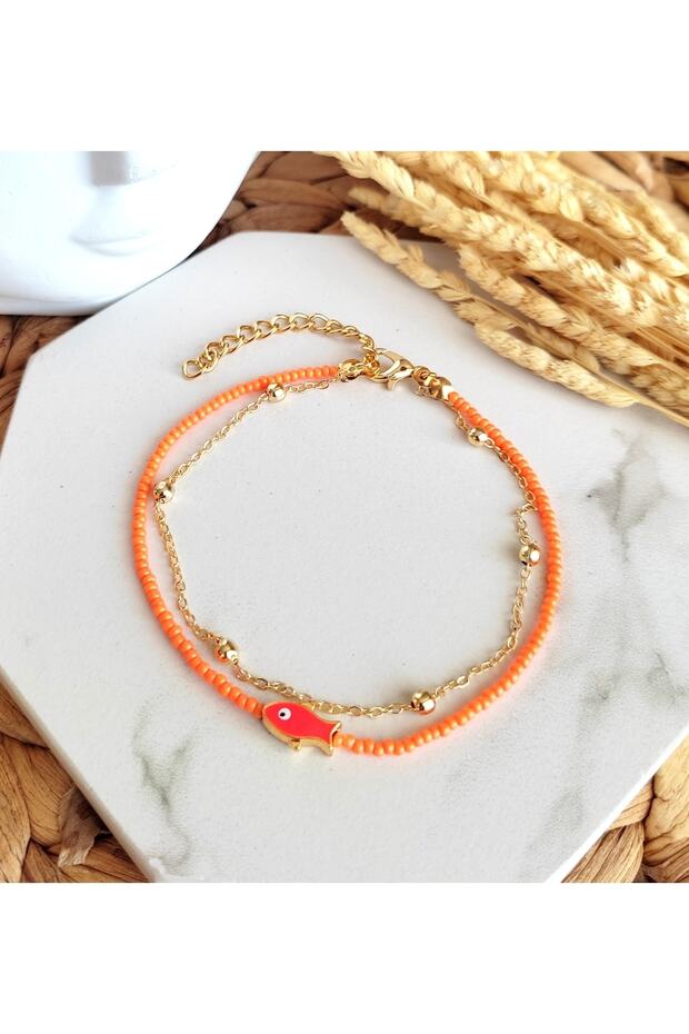 Kadın Turuncu Mineli Balık Halhal - 2