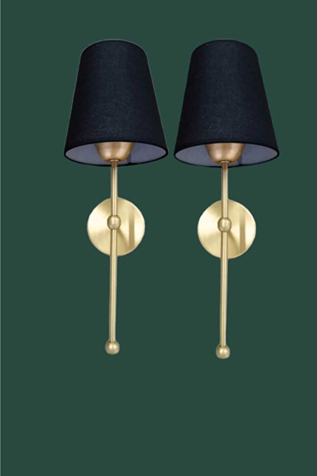 2 Adet Pars Tekli Eskitme Modern Aplik Siyah Abajurlu - 1