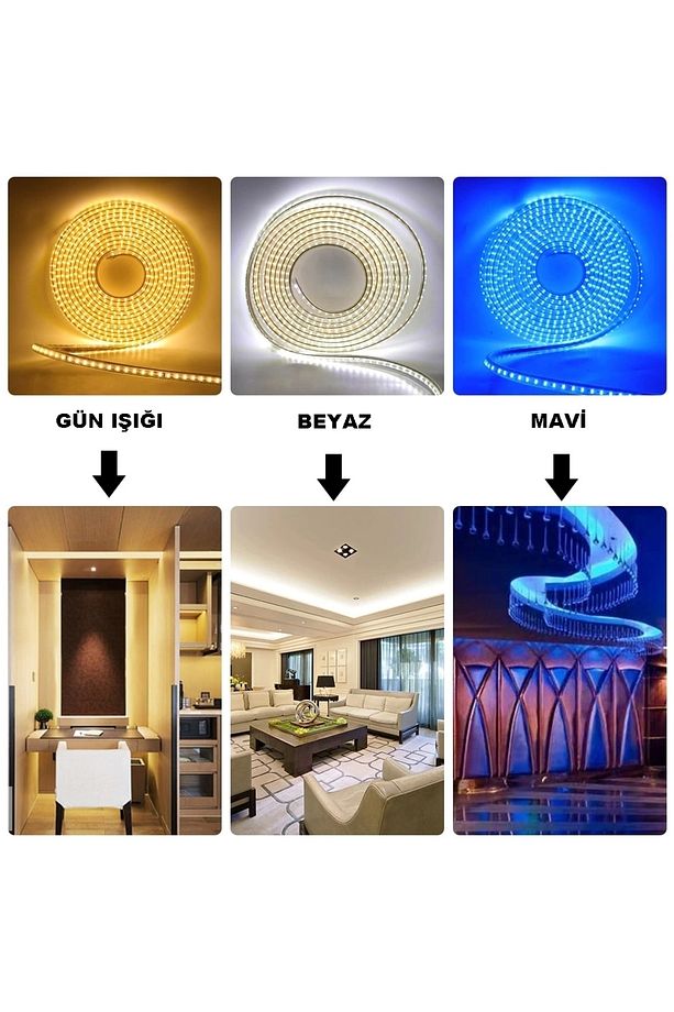 Hortum Led 220 Volt – Su Geçirmez – Fiş Dahil – Metrede 120 Led – 2835 - Mavi - 20 Metre - 7