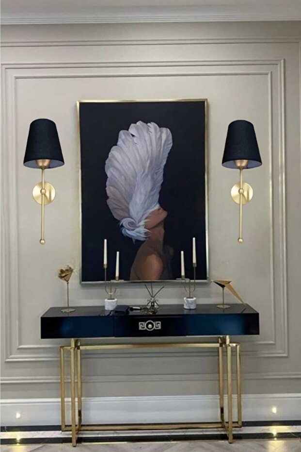 2 Adet Pars Tekli Eskitme Modern Aplik Siyah Abajurlu - 2