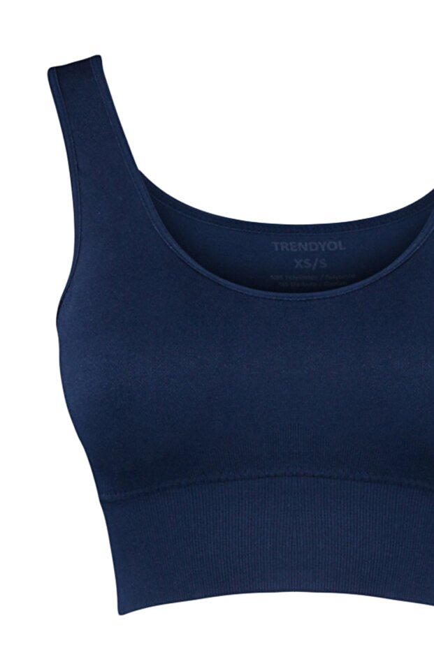 Koyu Lacivert Seamless/Dikişsiz Destekli/Şekillendirici Kalın Askılı Spor Sütyeni TWOAW23SS00019 - 7