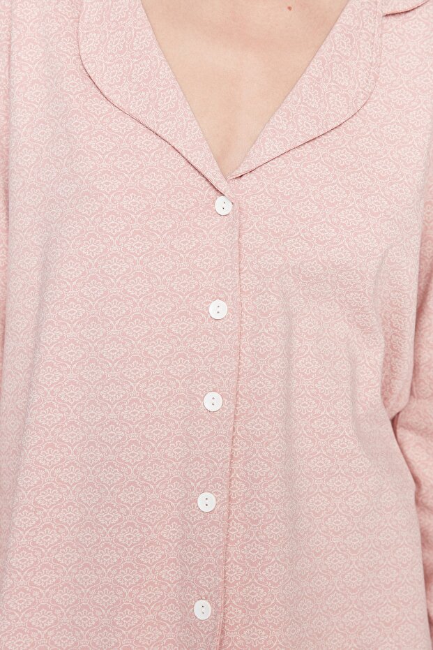 Pudra %100 Pamuklu Baskılı Örme Pijama Takımı THMAW20PT0265 - 4