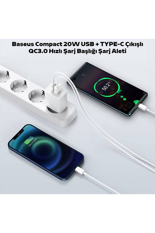 Compact QC 20W Çift Çıkışlı Type-C/Type-A Hızlı Şarj Cihazı Beyaz - 7
