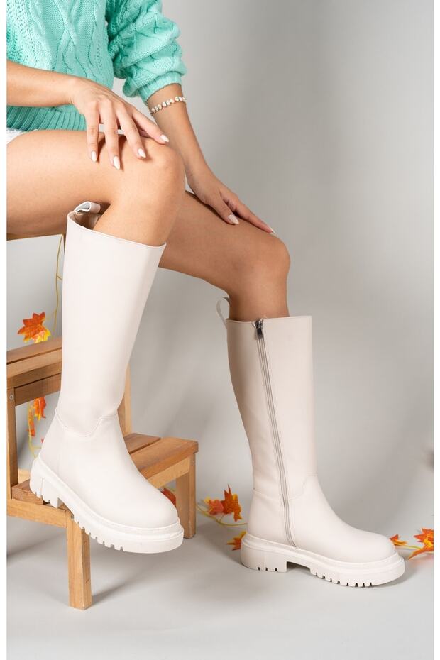 Mattbeige Damenstiefel 0012360 - 5
