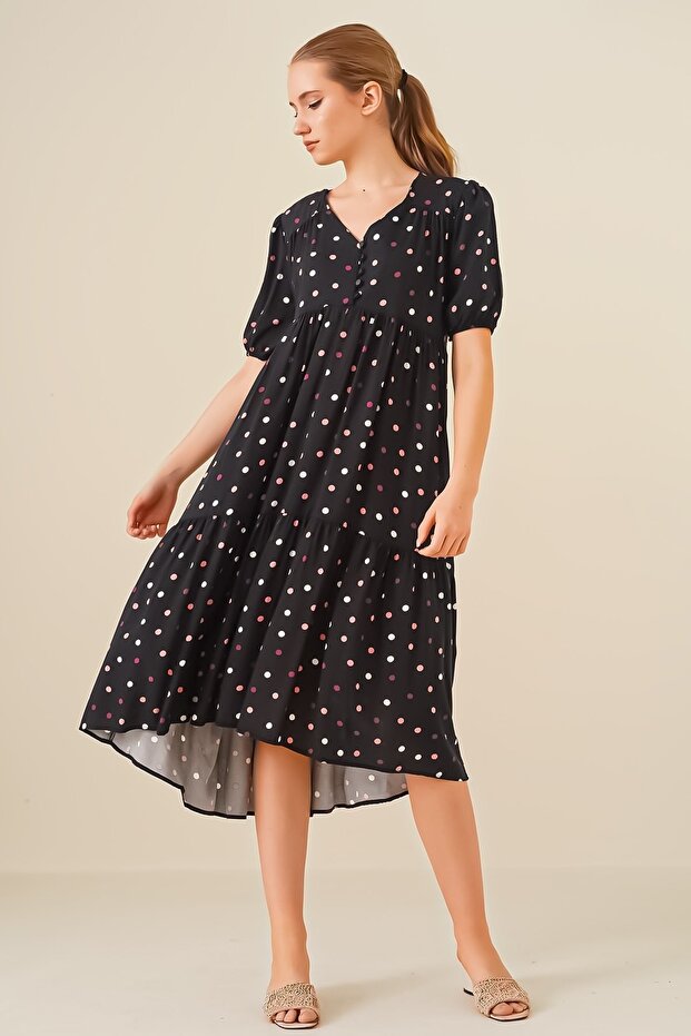 V-Neck Buttoned Dress - 2