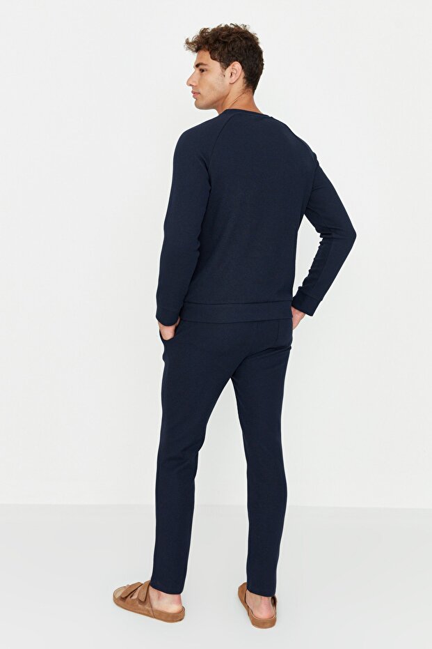 Granatowy zestaw piżam z dzianiny waflowej o regularnym kroju TMNAW23PT00015 - 6
