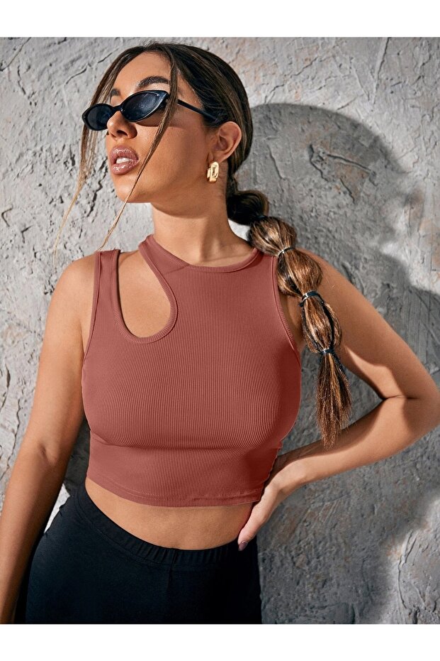 Women's Shoulder Detail Cutout Sleeveless Style Crop Top Blouse
